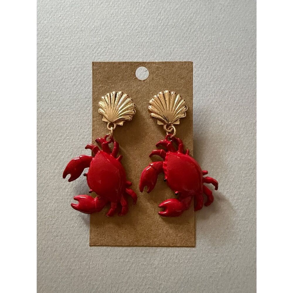 Red Crab Drop Earrings A1916 - Picture 3 of 3